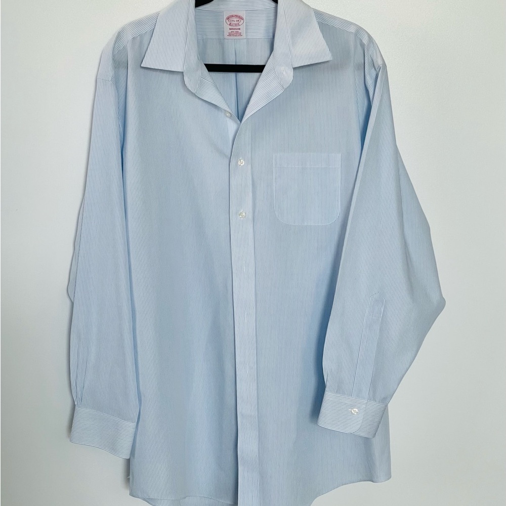 White w/ Blue Stripes Men's Dress Shirt